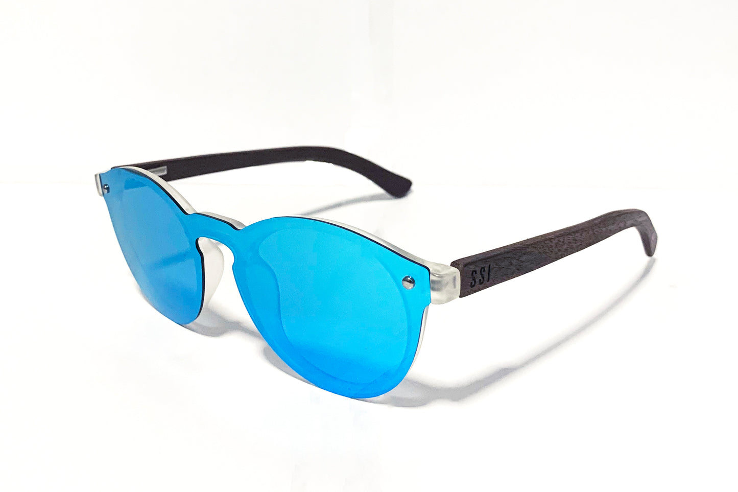MATIRA ICE BLUE MIRROR SUNGLASSES WITH WALNUT WOOD