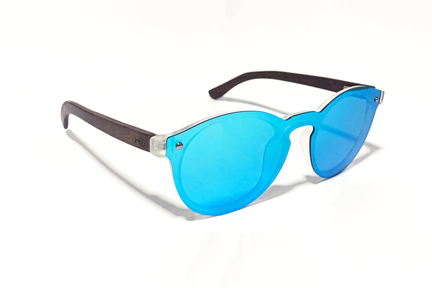MATIRA ICE BLUE MIRROR SUNGLASSES WITH WALNUT WOOD