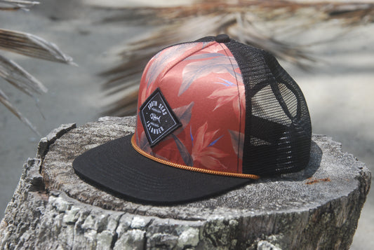 BIRDS OF PARADISE RED FLAT MESH CAP